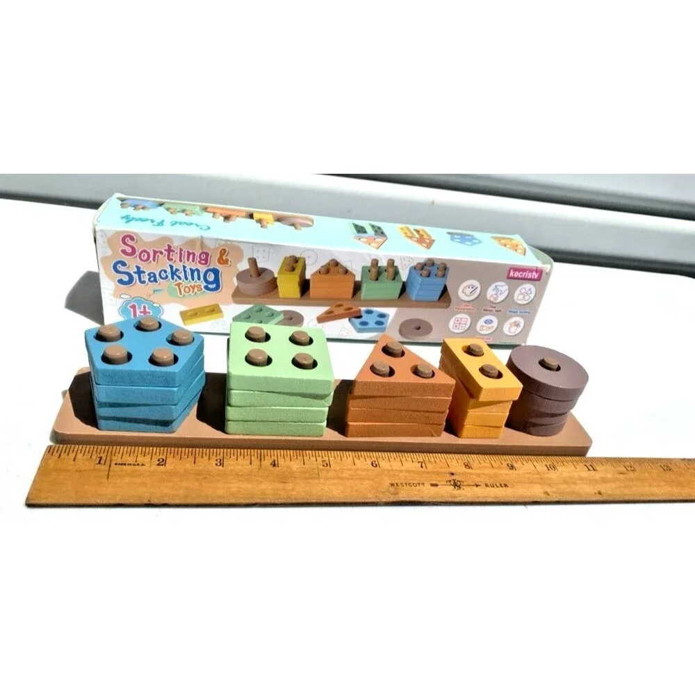 Kekristv Montessori Wooden Shapes Sorting, Stacking, Colors Puzzle Learn Toddler